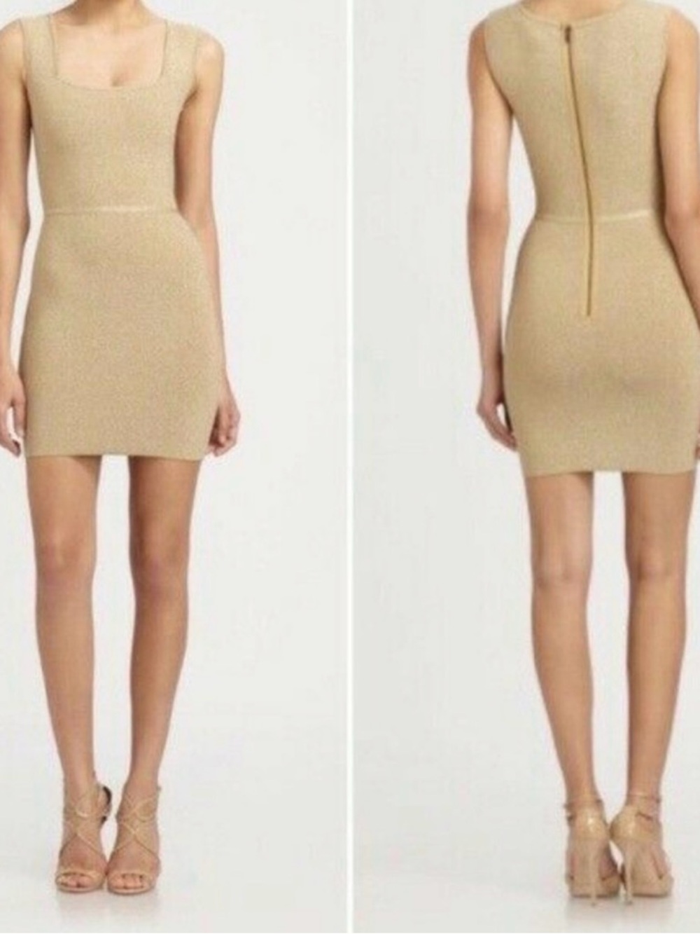 BCBG MaxAzria sz Small PEPPER Bandage Dress Metallic Gold Lame Stretchy MINT